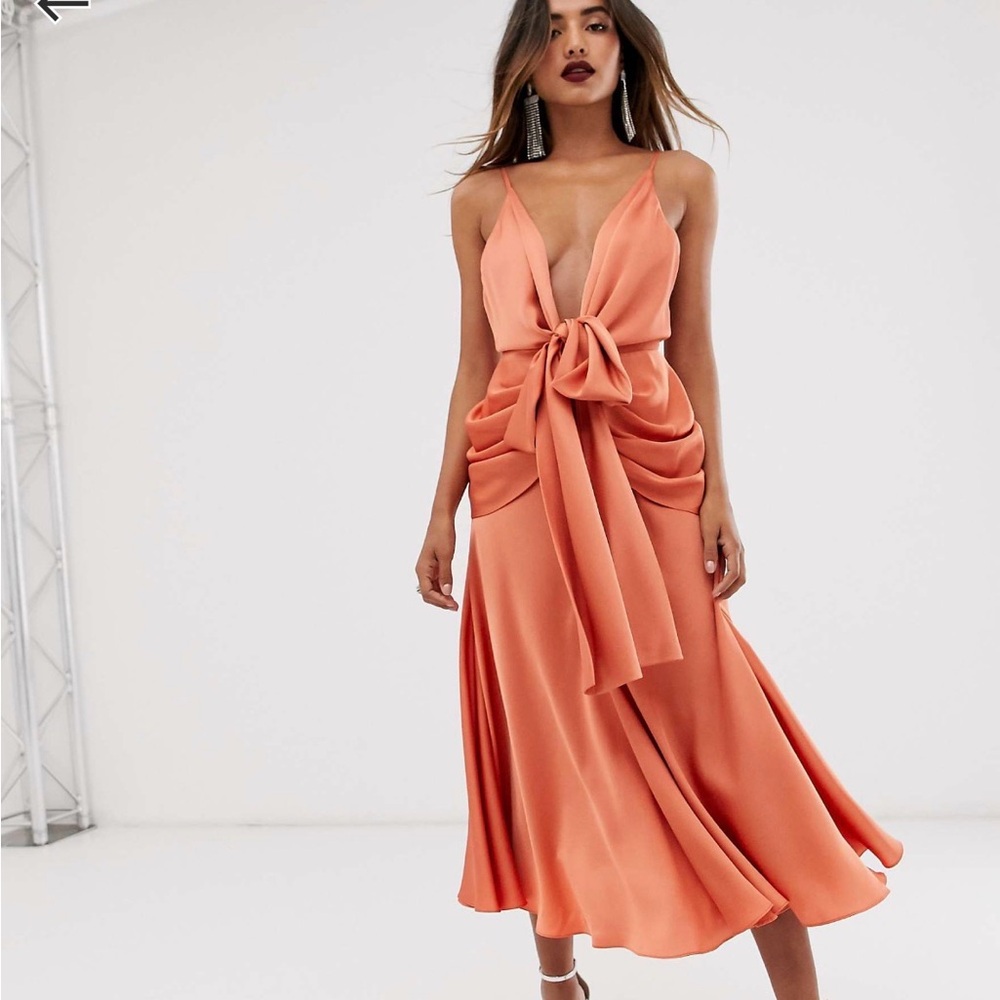 ASOS Curve Tie-Front Midi Dress in Orange
